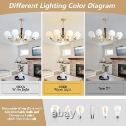 Lighting 8 Light Brass Gold Chandelier White Milk Glass Pendant Light Mid Cen