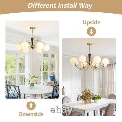Lighting 8 Light Brass Gold Chandelier White Milk Glass Pendant Light Mid Cen