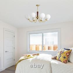Lighting 8 Light Brass Gold Chandelier White Milk Glass Pendant Light Mid Cen