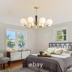 Lighting 8 Light Brass Gold Chandelier White Milk Glass Pendant Light Mid Cen