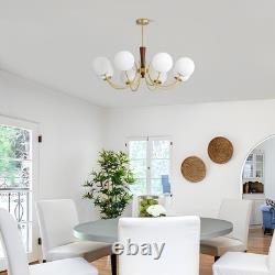 Lighting 8 Light Brass Gold Chandelier White Milk Glass Pendant Light Mid Cen