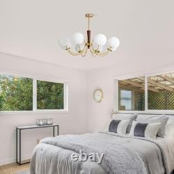 Lighting 8 Light Brass Gold Chandelier White Milk Glass Pendant Light Mid Cen