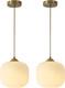 Lighting Mid Century Modern Gold White Pendant Light With Milk Glass. Brass Anti