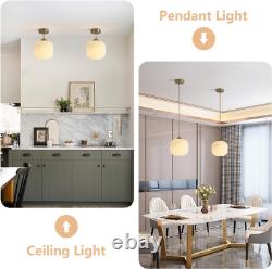 Lighting Mid Century Modern Gold White Pendant Light with Milk Glass. Brass Anti