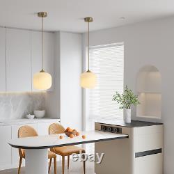 Lighting Mid Century Modern Gold White Pendant Light with Milk Glass. Brass Anti