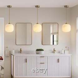 Lighting Mid Century Modern Gold White Pendant Light with Milk Glass. Brass Anti