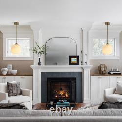 Lighting Mid Century Modern Gold White Pendant Light with Milk Glass. Brass Anti
