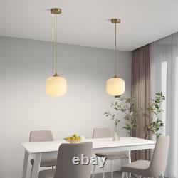 Lighting Mid Century Modern Gold White Pendant Light with Milk Glass. Brass Anti