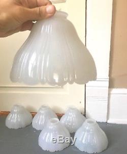 Lof of 6 Salvaged Antique Art Deco White 1920s Milk Glass Light Fixture Shades