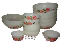 Lot 14pc. Vintage White Fire King Peach Blossom Nesting Bowl Set #15, 16, 18, 30