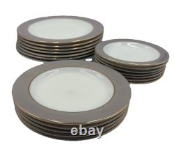 Lot 19 Pyrex White Milk Glass Dove Gray Rim Gold Trim Dinner Salad Side Plates