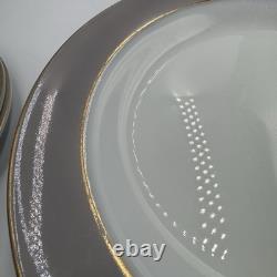Lot 19 Pyrex White Milk Glass Dove Gray Rim Gold Trim Dinner Salad Side Plates
