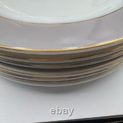 Lot 19 Pyrex White Milk Glass Dove Gray Rim Gold Trim Dinner Salad Side Plates