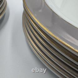 Lot 19 Pyrex White Milk Glass Dove Gray Rim Gold Trim Dinner Salad Side Plates