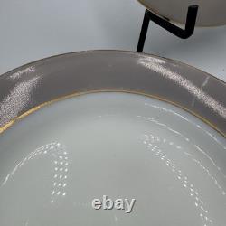 Lot 19 Pyrex White Milk Glass Dove Gray Rim Gold Trim Dinner Salad Side Plates