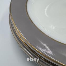 Lot 19 Pyrex White Milk Glass Dove Gray Rim Gold Trim Dinner Salad Side Plates