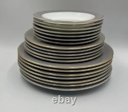 Lot 19 Pyrex White Milk Glass Dove Gray Rim Gold Trim Dinner Salad Side Plates