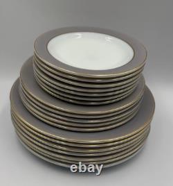 Lot 19 Pyrex White Milk Glass Dove Gray Rim Gold Trim Dinner Salad Side Plates
