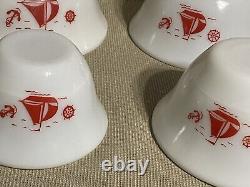 Lot (4) Set MCKEE Milk Glass RED SHIPS SAIL BOAT MIXING BOWL SET 9,8,7,6