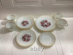 Lot Of 20 Vintage Thermocrista Milk Glass Floral Design Dinner Set For 4
