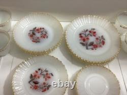 Lot Of 20 Vintage Thermocrista Milk Glass Floral Design Dinner Set For 4