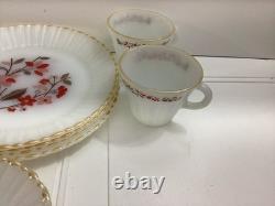 Lot Of 20 Vintage Thermocrista Milk Glass Floral Design Dinner Set For 4