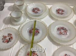 Lot Of 20 Vintage Thermocrista Milk Glass Floral Design Dinner Set For 4