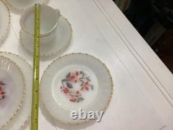 Lot Of 20 Vintage Thermocrista Milk Glass Floral Design Dinner Set For 4