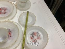 Lot Of 20 Vintage Thermocrista Milk Glass Floral Design Dinner Set For 4