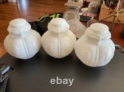 Lot Of 3 1940's Antique Hobnail Milk Glass Lamp Shades