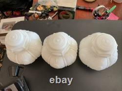 Lot Of 3 1940's Antique Hobnail Milk Glass Lamp Shades