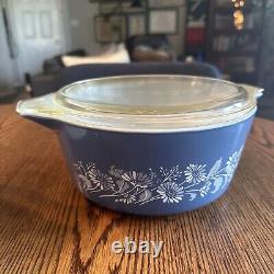 Lot Of 3 Vintage Pyrex Colonial Mist Blue Daisy 473-B, 474-B, 475-B With Lid