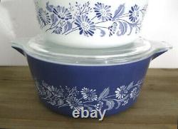 Lot Of 3 Vintage Pyrex Colonial Mist Blue Daisy 473-B, 474-B, 475-B With Lid