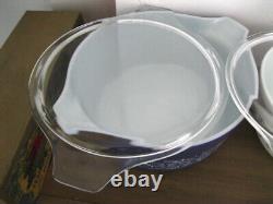 Lot Of 3 Vintage Pyrex Colonial Mist Blue Daisy 473-B, 474-B, 475-B With Lid