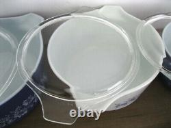 Lot Of 3 Vintage Pyrex Colonial Mist Blue Daisy 473-B, 474-B, 475-B With Lid