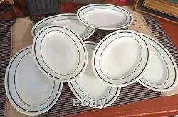 Lot Of 7 Pyrex Dinner Salad OVAL SERVING Plate Green Pattern White Milk Glass