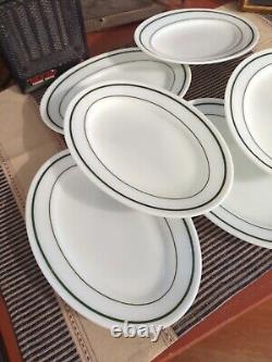 Lot Of 7 Pyrex Dinner Salad OVAL SERVING Plate Green Pattern White Milk Glass