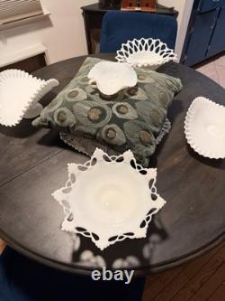 Lot Of Vintage Authentic Fenton Handmade Milk Glass Bowls