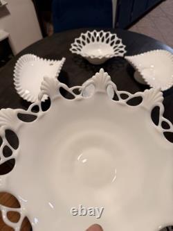 Lot Of Vintage Authentic Fenton Handmade Milk Glass Bowls