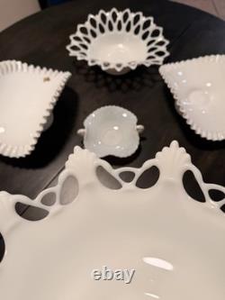 Lot Of Vintage Authentic Fenton Handmade Milk Glass Bowls