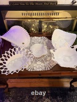 Lot Of Vintage Authentic Fenton Handmade Milk Glass Bowls