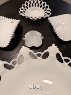 Lot Of Vintage Authentic Fenton Handmade Milk Glass Bowls