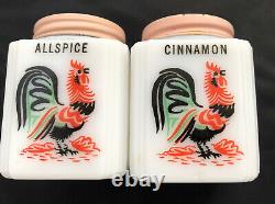 Lot/Set of 8 McKee Tipp City White Milk Glass Rooster Spice Jar Shakers Vintage