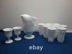 Lot of (11) Vintage White Milk Collection Pitcher 8 Glasses 2 Stemmed Grape2