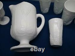 Lot of (11) Vintage White Milk Collection Pitcher 8 Glasses 2 Stemmed Grape2