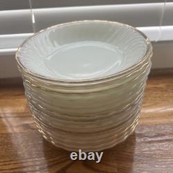 Lot of 56 Fire King White Milk Glass Swirl Gold Rim Plate Bowl Cup Saucer