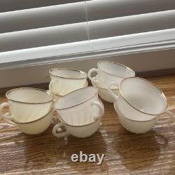 Lot of 56 Fire King White Milk Glass Swirl Gold Rim Plate Bowl Cup Saucer