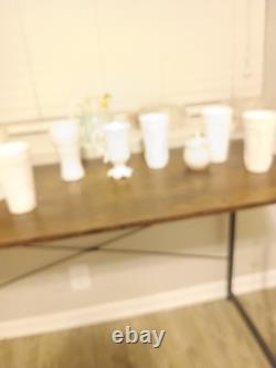 Lot of 6 Vintage Milk Glass Vase/ Tea Cup/ Bowls