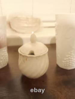 Lot of 6 Vintage Milk Glass Vase/ Tea Cup/ Bowls