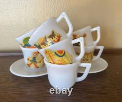 Lot of 9 Child's Mug Cup Saucer White Milk Glass Espresso Vtg Duck Chicken Owl